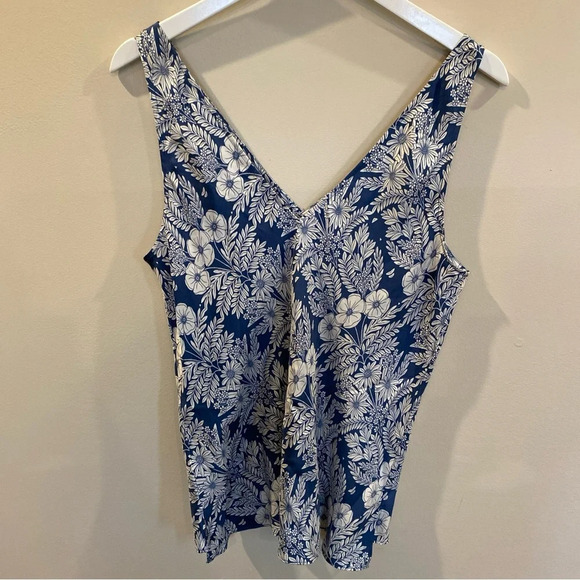 J Crew Abigail Borg 100% Silk V Neck Tank Top Floral Blue - Picture 5 of 5
